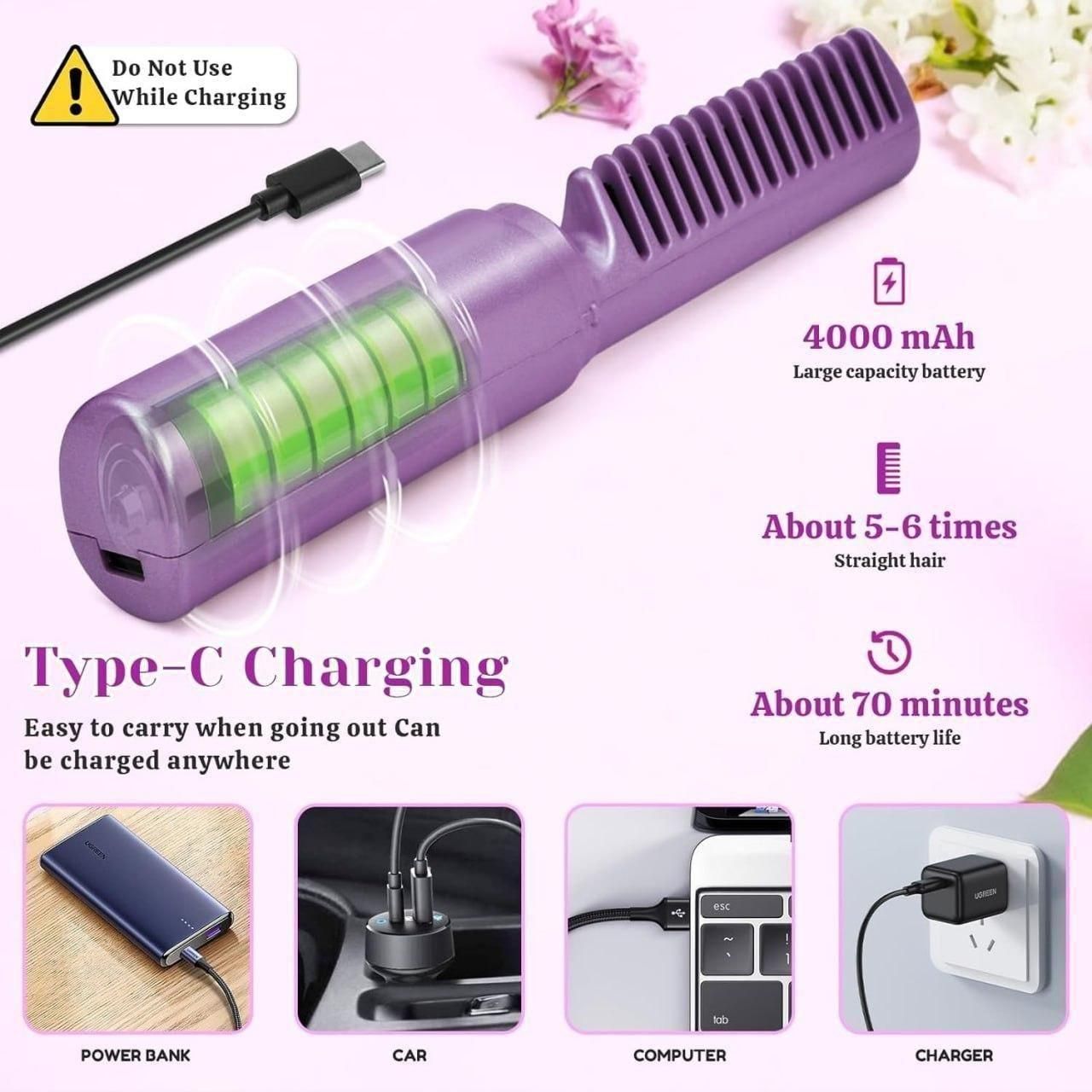 Rechargeable Mini Hair Straightener/Cordless Adjustable Hot Comb